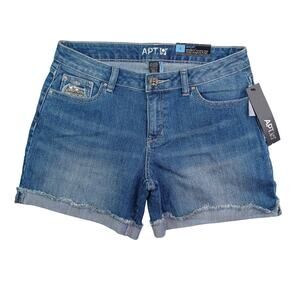 Apt. 9 Women Denim Jean Shorts Size 4 Blue Modern Fit Midi 5" Flap Pocket Cuffed